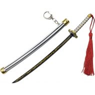 QHWJ Gift Props Sword Prop Keychain Toy Anime Ninja Knife Weapon Prop Katana Toys Model Keyring, for Demon Slayer Agatsuma Zenitsu, Katana Samurai Sword Prop Key Chain, 22 cm