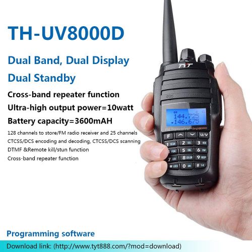  QIANGHONG TH-UV8000D Ultra-high Output Power 10W Long Range Walkie Talkies, with Cross-Band Repeater Function Dual Band Dual Display Dual Standby Two Way Radio, with USB Programming Cable an