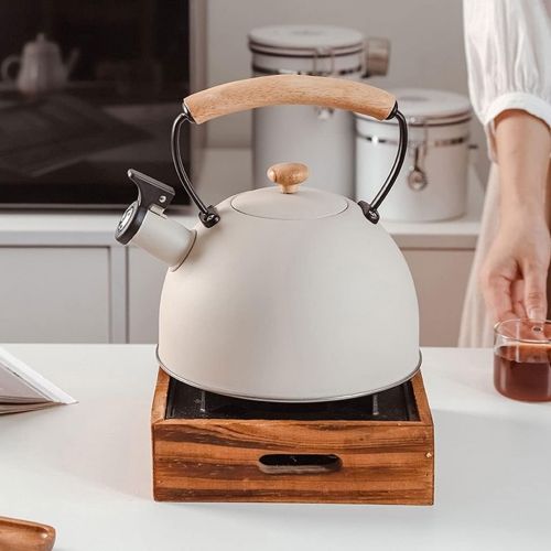  QIAOLI Tetsubin Tea Kettle Japanese Style Whistling Tea Kettle 2.8 Liter Stainless Steel Stovetop Tea Kettle with Wood Handle for Boiling Water Gift Stove Top Tea Kettle