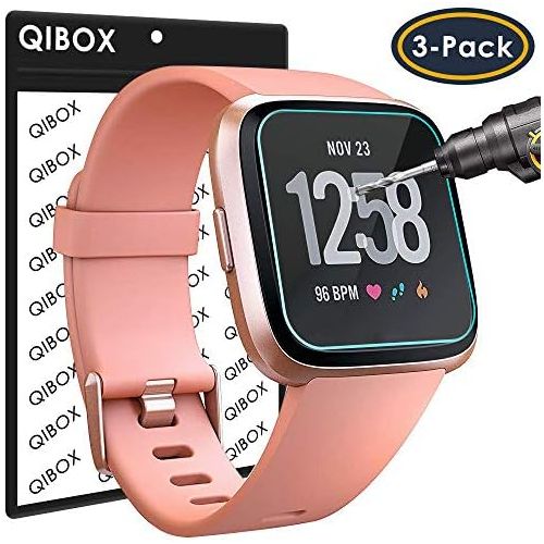  [아마존베스트]QIBOX Screen Protector Compatible for Versa & Versa Lite Edition, 3-Pack Waterproof Tempered Glass Screen Protector Compatible with Versa Smart Watch [Ultra Clear/Scratch Resistant