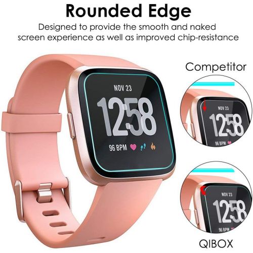  [아마존베스트]QIBOX Screen Protector Compatible for Versa & Versa Lite Edition, 3-Pack Waterproof Tempered Glass Screen Protector Compatible with Versa Smart Watch [Ultra Clear/Scratch Resistant