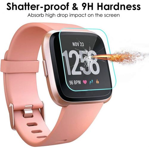  [아마존베스트]QIBOX Screen Protector Compatible for Versa & Versa Lite Edition, 3-Pack Waterproof Tempered Glass Screen Protector Compatible with Versa Smart Watch [Ultra Clear/Scratch Resistant