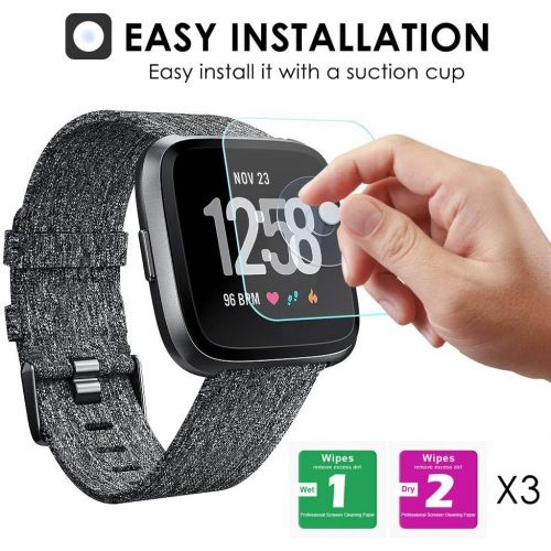  [아마존베스트]QIBOX Screen Protector Compatible for Versa & Versa Lite Edition, 3-Pack Waterproof Tempered Glass Screen Protector Compatible with Versa Smart Watch [Ultra Clear/Scratch Resistant