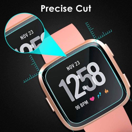  [아마존베스트]QIBOX Screen Protector Compatible for Versa & Versa Lite Edition, 3-Pack Waterproof Tempered Glass Screen Protector Compatible with Versa Smart Watch [Ultra Clear/Scratch Resistant