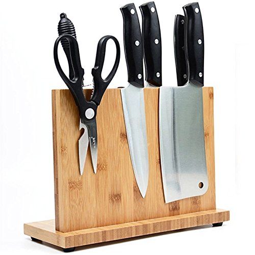  QIKE Bamboo Magnetic Knife Block Stand Holder Strong Magnetic to Ensure Security with cutting board holder