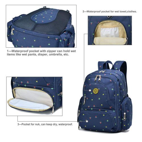  QIMIAOBABY Qimiaobaby Multi-Function Baby Diaper Bag Backpack with Changing Pad and Portable Insulated Pocket (Blue dots)