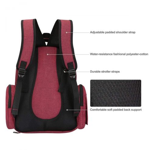  QIMIAOBABY QiMiaoBaBy Diaper Bag Smart Organizer Waterproof Travel Diaper Backpack Handbag with Changing Pad and Stroller Clips (Red Wine)