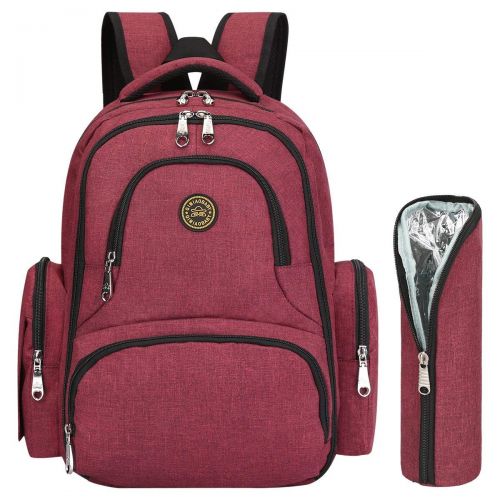  QIMIAOBABY QiMiaoBaBy Diaper Bag Smart Organizer Waterproof Travel Diaper Backpack Handbag with Changing Pad and Stroller Clips (Red Wine)