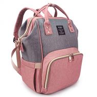 [아마존베스트]QIMIAOBABY Qimiaobaby Diaper Bag Backpack Multi-Function Large Capacity Waterproof Insulation Travel Bag, Baby Nappy Storage Bag, Fashion Mummy Bag (Pink Gray)