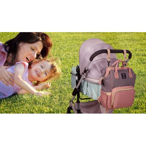  [아마존베스트]QIMIAOBABY Qimiaobaby Diaper Bag Backpack Multi-Function Large Capacity Waterproof Insulation Travel Bag, Baby Nappy Storage Bag, Fashion Mummy Bag (Pink Gray)