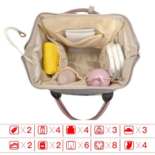  [아마존베스트]QIMIAOBABY Qimiaobaby Diaper Bag Backpack Multi-Function Large Capacity Waterproof Insulation Travel Bag, Baby Nappy Storage Bag, Fashion Mummy Bag (Pink Gray)