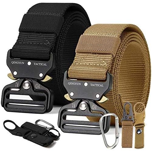  QINGYUN RONGQI 2 Pack Tactical Belt,Military Style Quick Release Belt,1.5 Nylon Riggers Belts for Men,Heavy-Duty Quick-Release Metal Buckle