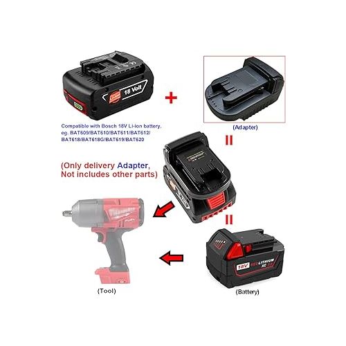  QINIZX Battery Adapter for Bosch to Milwaukee M18 18V Lithium-Ion Cordless Tool, Convert Bosch 18V Lithium Battery BAT609 BAT612 to Milwaukee 18-Volt Lithium Battery Converter