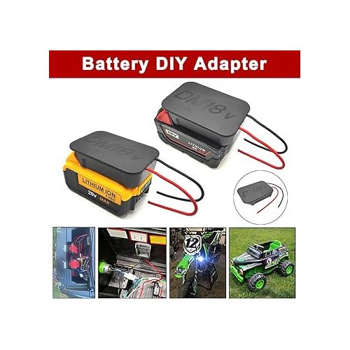  Battery Adapter for DEWALT 18V/ 20V MAX & Milwaukee M18 18V Lithium Battery Power Mount Connector Dock Holder, Power Wheels Adapter DIY Drill Tools RC Toys with 12AWG Wires
