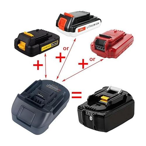  Replacement for Makita 18V Lithium Battery Adapter for Makita 18V LXT Cordless Tool, Convert for Black+Decker/Stanley/Porter-Cable 20V Lithium Battery to Makita 18V Lithium-Ion Battery Converter