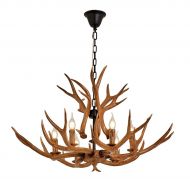 QIRUI Resin Antler Chandelier, Deer Horn 6 Light Vintage Style Ceiling Light American Rural Countryside Antler Chandeliers for Living room,Bar,Cafe, Dining room,8688