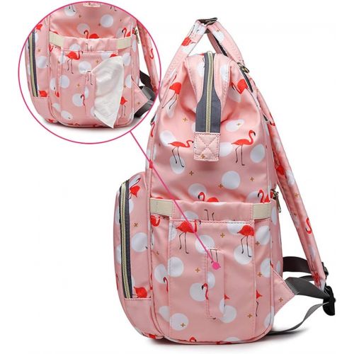  QIXINGHU Flamingo Multi-Function Diaper Bag for Baby Care Travel Backpack Wide Open Nappy Bags Handbags Large Capacity