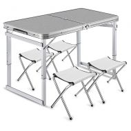 QJJML Outdoor Folding Table and Chair Set, Aluminum Folding Table, Easy to Clean, Picnic Light, Camp, Beach, Barbecue, Hiking, Tourism, Fishing,Silver