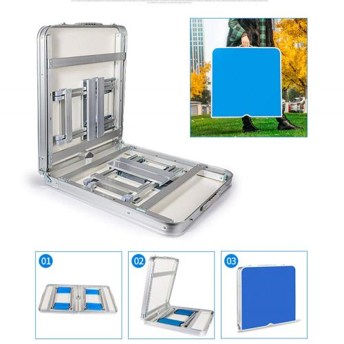  QJJML Outdoor Folding Table and Chair Set, Aluminum Folding Table, Easy to Clean, Picnic Light, Camp, Beach, Barbecue, Hiking, Tourism, Fishing,Silver