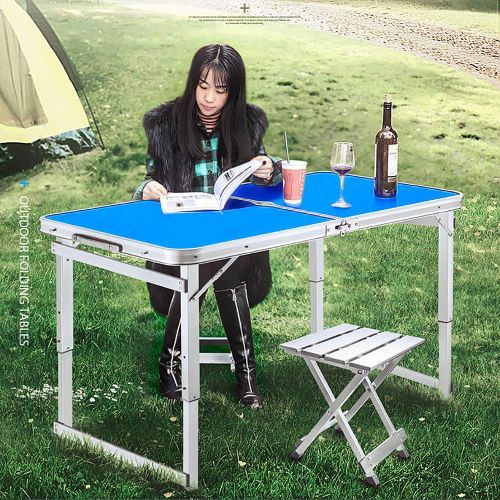  QJJML Outdoor Folding Table and Chair Set, Aluminum Folding Table, Easy to Clean, Picnic Light, Camp, Beach, Barbecue, Hiking, Tourism, Fishing,Silver