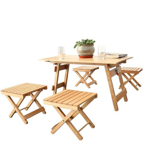  QJJML Outdoor Folding Table and Chair Set, Barbecue Picnic Table, Folding Storage, Lightweight and Portable, Pressure Resistant and Durable, Strong and Stable,B