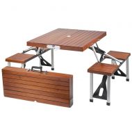 QJJML Foldable Wooden Table and Chair Set, Compact Garden Picnic Table and Stools - Space-Saving Furniture - Solid Wood - Country Brown