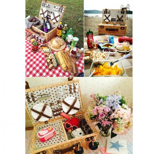  QJJML Spring Camping Rattan Picnic Basket/Portable Outdoor Picnic Basket/Insulation Woven Basket with Cover Camping Four People Cutlery Set