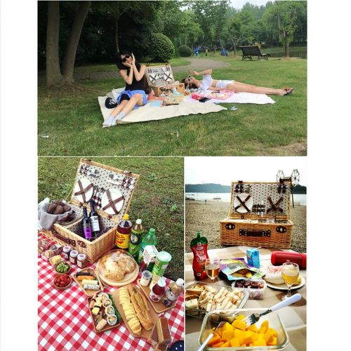  QJJML Spring Camping Rattan Picnic Basket/Portable Outdoor Picnic Basket/Insulation Woven Basket with Cover Camping Four People Cutlery Set