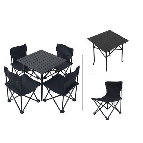  QJJML Outdoor Folding Table and Chair Set, Portable Folding Light Table Picnic, Camping, Beach, Fishing, Barbecue, Suitable for 4-6 People