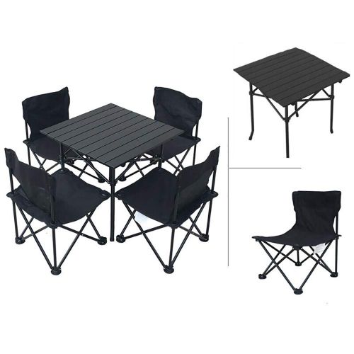  QJJML Outdoor Folding Table and Chair Set, Portable Folding Light Table Picnic, Camping, Beach, Fishing, Barbecue, Suitable for 4-6 People
