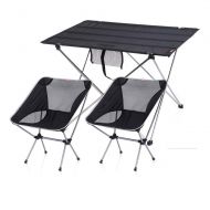 QJJML BBQ Picnic Table, Outdoor Camping Aluminum Folding Table and Chair Set, Folding Storage, Lightweight and Portable, Pressure Resistant and Durable, Strong and Stable,Black