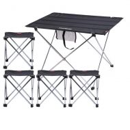 QJJML Folding Picnic Table, Outdoor Camping Aluminum Table and Chair Set, Folding Storage, Lightweight and Portable, Pressure Resistant and Durable, Strong and Stable,Black