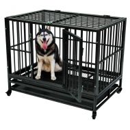 QJR 42 Heavy Duty Dog Cage Crate Kennel Strong Metal Pet Playpen Portable with Tray for Medium and Large Dogs with Four Wheels Easy to Install