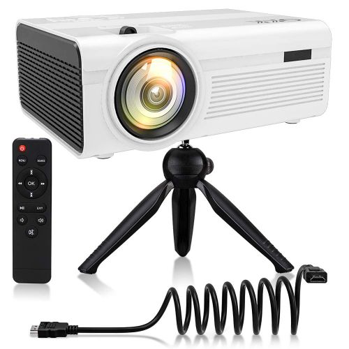  QKK 2400Lumens LED Projector - Home Theater Projector for Indoor & Outdoor Movies & Video Games, Compatible with TV Box, Fire TV Stick, Roku Stick, DVD Player, Smartphones, 50,000