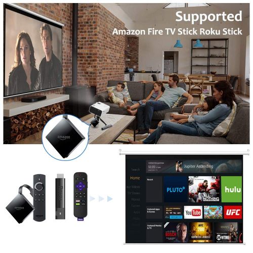  QKK 2400Lumens LED Projector - Home Theater Projector for Indoor & Outdoor Movies & Video Games, Compatible with TV Box, Fire TV Stick, Roku Stick, DVD Player, Smartphones, 50,000