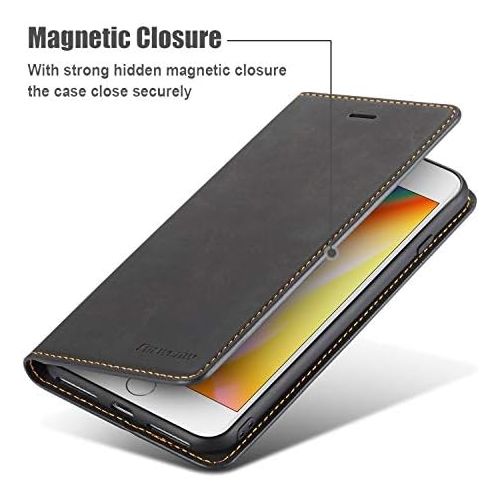  [아마존베스트]QLTYPRI iPhone 6 iPhone 6S Case, Premium PU Leather Cover TPU Bumper with Card Holder Kickstand Hidden Magnetic Adsorption Shockproof Flip Wallet Case for iPhone 6 iPhone 6S - Blac