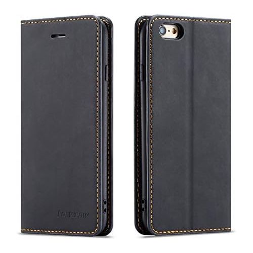  [아마존베스트]QLTYPRI iPhone 6 iPhone 6S Case, Premium PU Leather Cover TPU Bumper with Card Holder Kickstand Hidden Magnetic Adsorption Shockproof Flip Wallet Case for iPhone 6 iPhone 6S - Blac