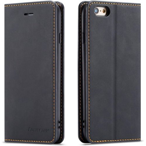  [아마존베스트]QLTYPRI iPhone 6 iPhone 6S Case, Premium PU Leather Cover TPU Bumper with Card Holder Kickstand Hidden Magnetic Adsorption Shockproof Flip Wallet Case for iPhone 6 iPhone 6S - Blac