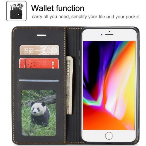  [아마존베스트]QLTYPRI iPhone 6 iPhone 6S Case, Premium PU Leather Cover TPU Bumper with Card Holder Kickstand Hidden Magnetic Adsorption Shockproof Flip Wallet Case for iPhone 6 iPhone 6S - Blac