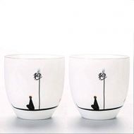 Chinese Tea Cup, QMFIVE Hand Painted Ceramic Tea Cup - 2pcs(C)