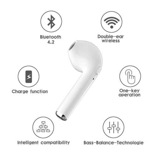  QMZNKJ Bluetooth Headset, Mini Sports Headset with Built-in Microphone Headset, Compatible with Android, iOS Smartphone