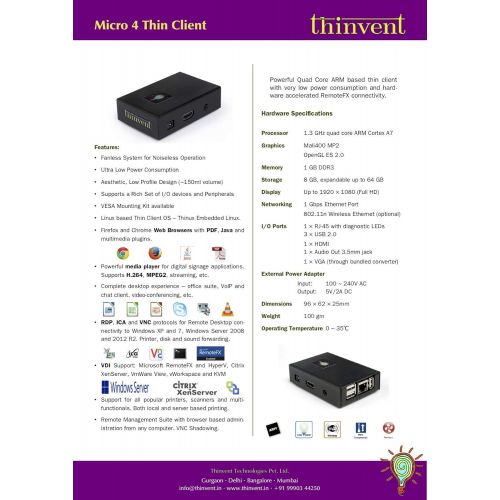  Thinvent Micro 4 Mini PC (Cortex1GB8GBThinuxIntegrated Graphics)