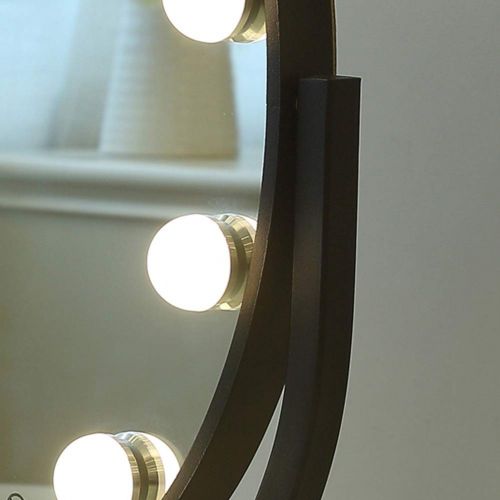  QNDYDB Desktop Oval LED Vanity Mirror with Light Bulb Creative Portable Vanity Mirror Professional HD Makeup Light (Color : Black Plug-in Model)