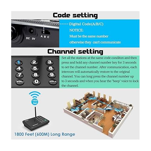  Intercoms Wireless for Home, 5280 Feet Long Range House Intercom System, 10 Channels Intercoms System for Business, Room to Room Intercom System for Elderly, 2 Way Audio Intercom for Office/Classroom