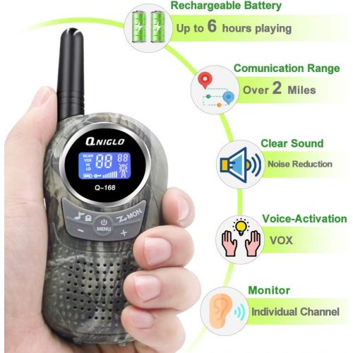  [아마존핫딜][아마존 핫딜] QNIGLO Rechargeable Kids Walkie Talkies, 22 Channel FRS Long Range Walkie Talkies for Kids Toys Gift, Adults Outdoor Camping, Hiking, Cruising (Camo Green)