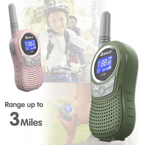  Qniglo Rechargeable Walkie Talkies, 22 Channel FRS Two Way Radio Long Range Walkie Talkies for Kids Adults (Camo Blue+Camo Green, 4 Pack)