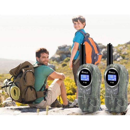  Qniglo Rechargeable Walkie Talkies, 22 Channel FRS Two Way Radio Long Range Walkie Talkies for Kids Adults (Camo Blue+Camo Green, 4 Pack)