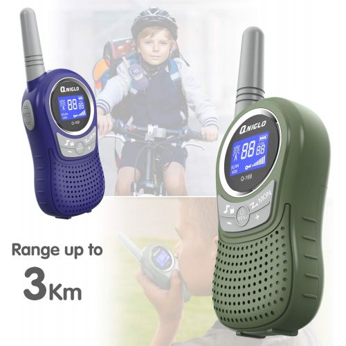  Qniglo Rechargeable Walkie Talkies, 22 Channel FRS Two Way Radio Long Range Walkie Talkies for Kids Adults (Camo Blue+Camo Green, 4 Pack)