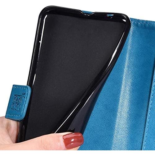  QPOLLY Kompatibel mit OnePlus 7 Huelle Klappbar Ledertasche,Premium PU Leder Handytasche Brieftasche-Stil Magnet Geldboerse Handyhuelle fuer OnePlus 7 mit Kartenhalter Standfunktion,Bl