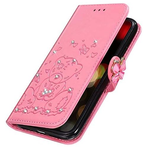  [아마존베스트]Samsung Galaxy A20S Huelle Glitzer Bling Ledertasche mit Strass Diamant,QPOLLY Schmetterling Liebe Bar Muster Glanzend PU Leder Brieftasche Huelle Schutzhuelle Handy Tasche Flip Case,